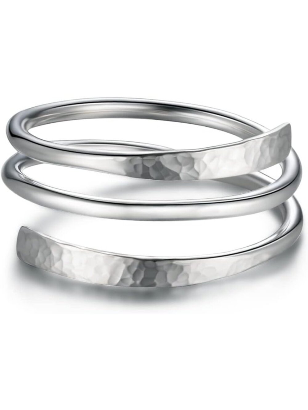 Handmade Adjustable Hammered Sterling Silver Wire Wrap Ring for Women, Sizes